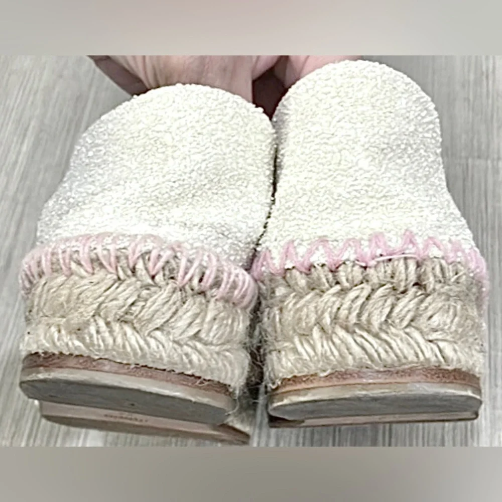 Chiara Ferragni Espadrille Jute Platforms w/ Winking Eye White  Glitter Size 5